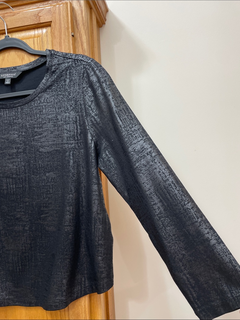 Liverpool Metallic Black Long-Sleeve Crewneck Top Medium Petite - Picture 5 of 15